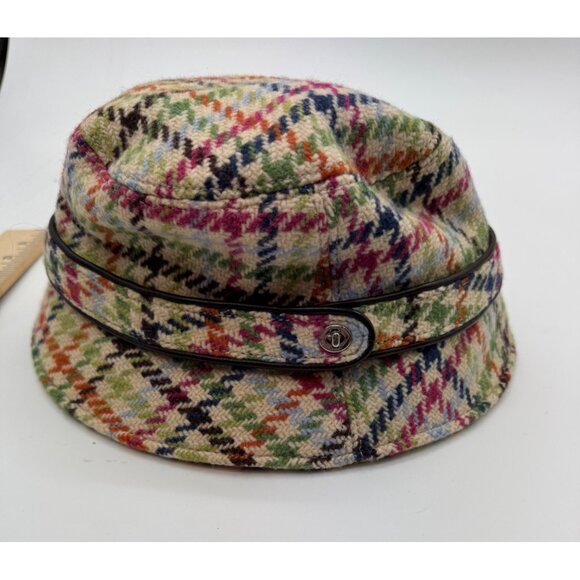 Coach Tattersall Crusher Multicolor Plaid Wool Bucket Hat With Leather Trim P/S - Picture 6 of 12